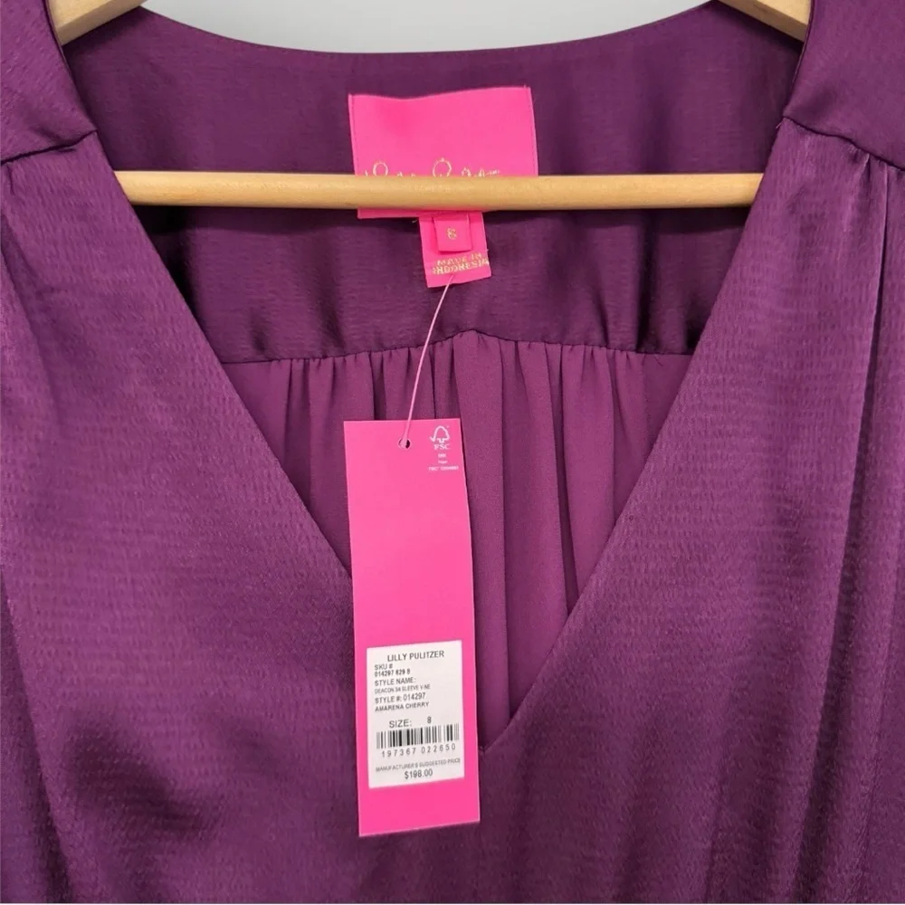 NWT Lilly Pulitzer Deacon Dress Sz 8 V-Neck Cherry Purple Event - Picture 4 of 15